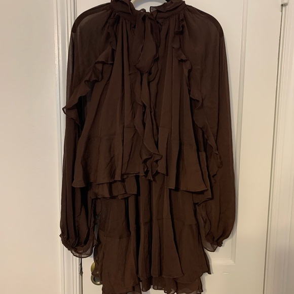 Commense Chocolate Brown Ruffle Mini Dress - Picture 4 of 5